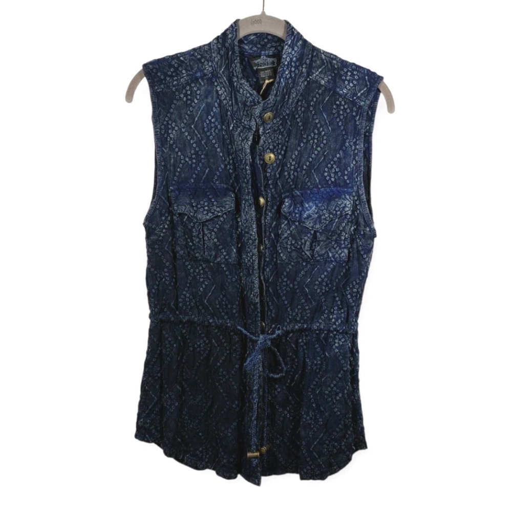 ANGIE Textured Distressed Vest Top Size Small Indigo Blue Bohemian Festival